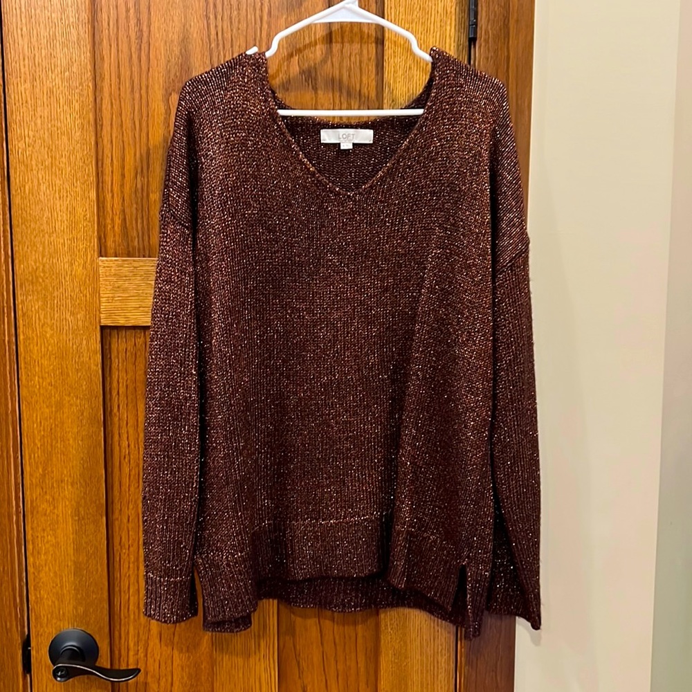 LOFT brown sweater with sparkly gold flecks